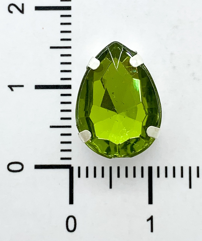 Gema engarzada gota verde oliva brillosa 10x14mm x 10un.