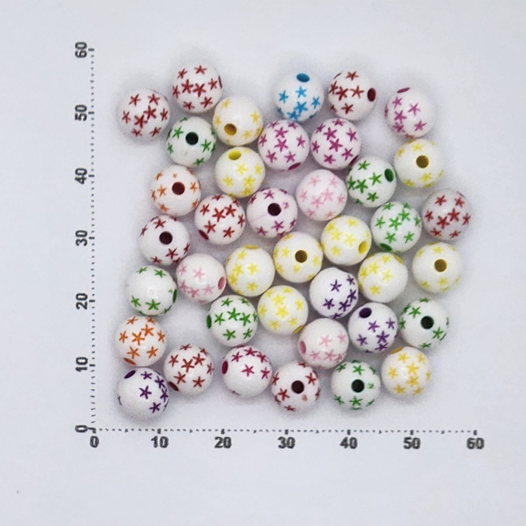 Cuentas estrella bolita blanco c/color x 15 gr.