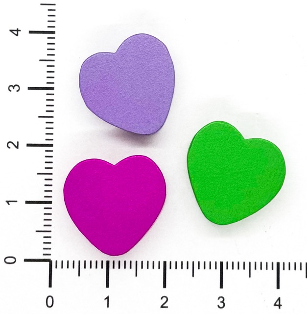 Corazones de madera colores surtidos 18mm x 10 un.