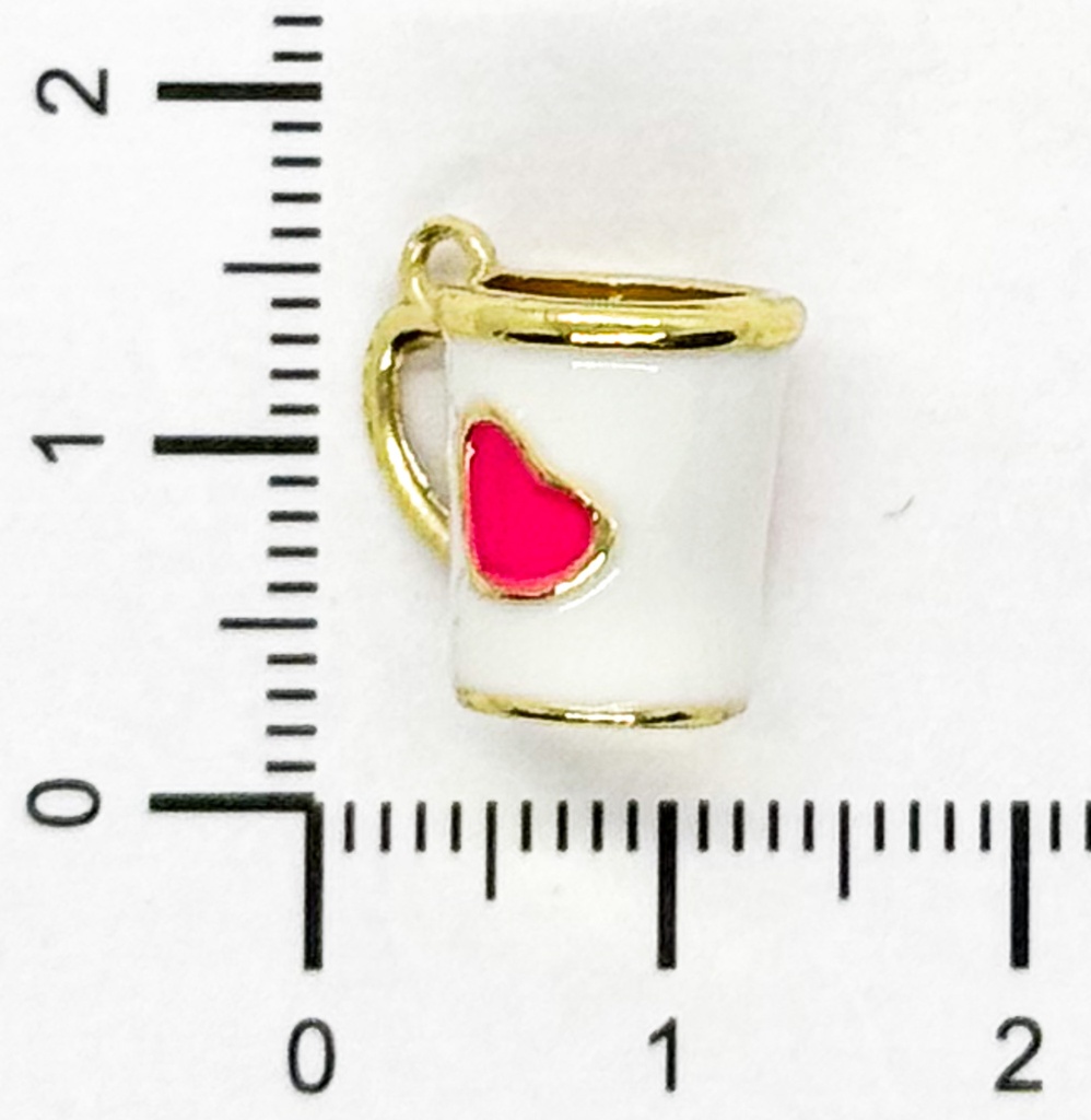 Dije metal gold taza corazón blanca x 1 un.