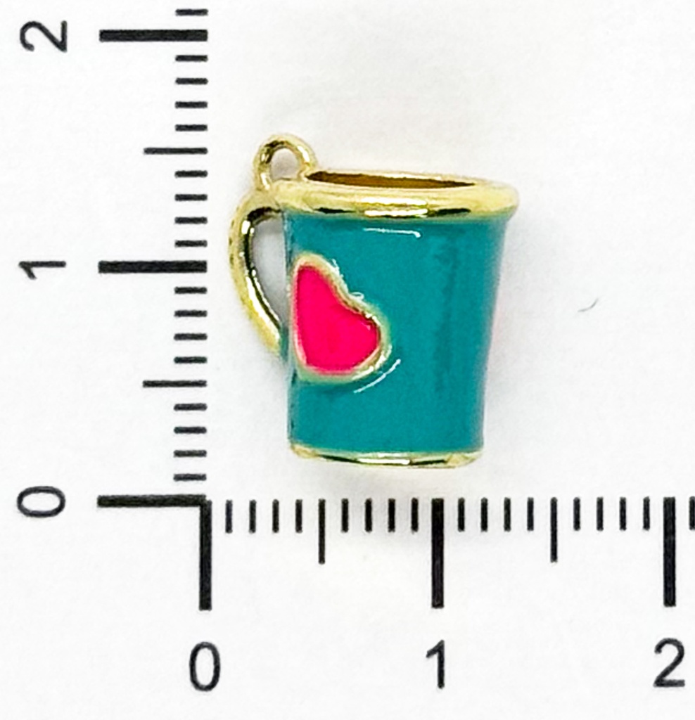 Dije metal gold taza corazón aqua x 1 un.
