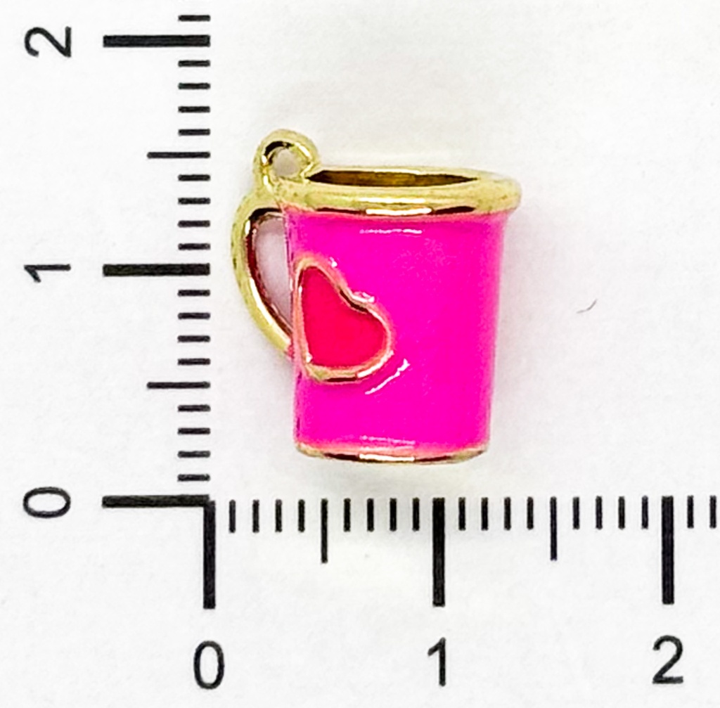 Dije metal gold taza corazón fucsia x 1 un.