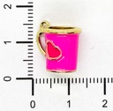 Dije metal gold taza corazón fucsia x 1 un.