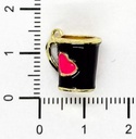 Dije metal gold taza corazón negra x 1 un.