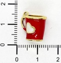 Dije metal gold taza corazón roja x 1 un.