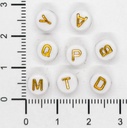 Plástico letras planas 7mm blanca c/dorado x 10grs