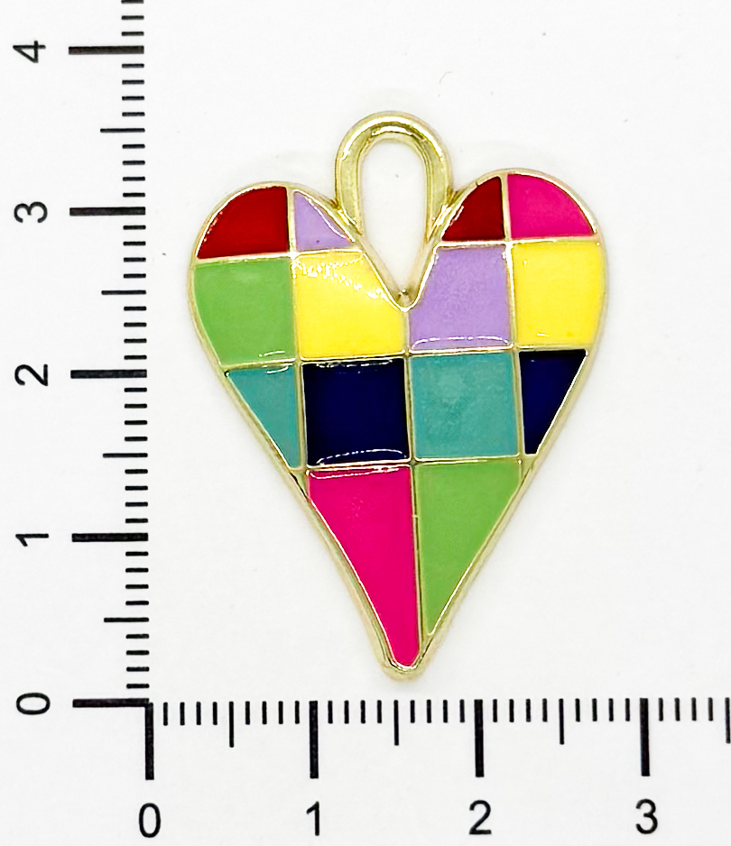Dije esmaltado corazón cuadrillé color x 1un