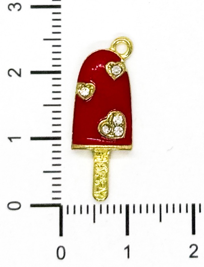 Dije helado strass metal gold rojo x 1 un.