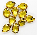 Gema engarzada gota dorado brillo 10x14mm x 10un.