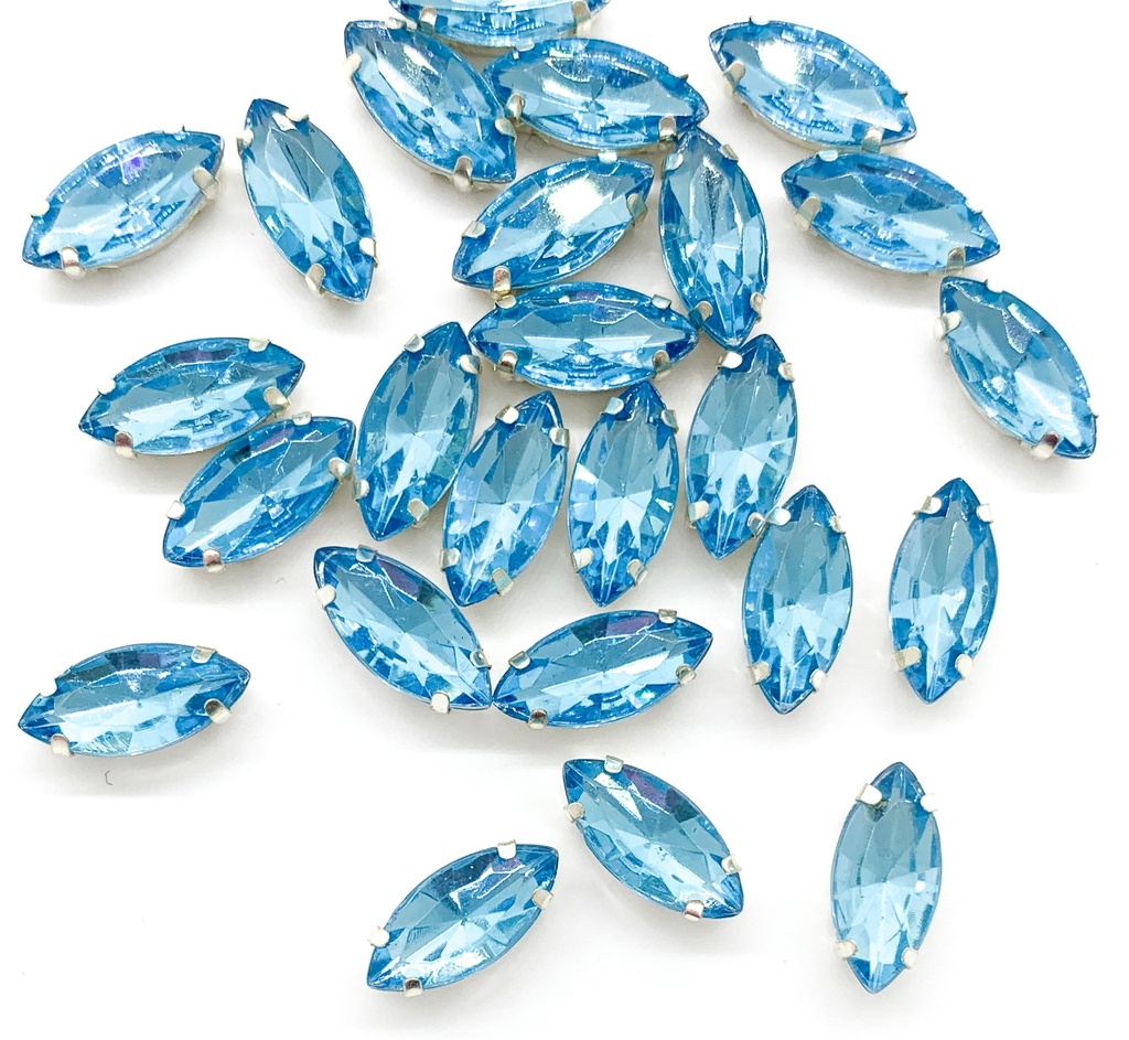 Gema engarzada navette turquesa brilloso 7x15mm x 10un.