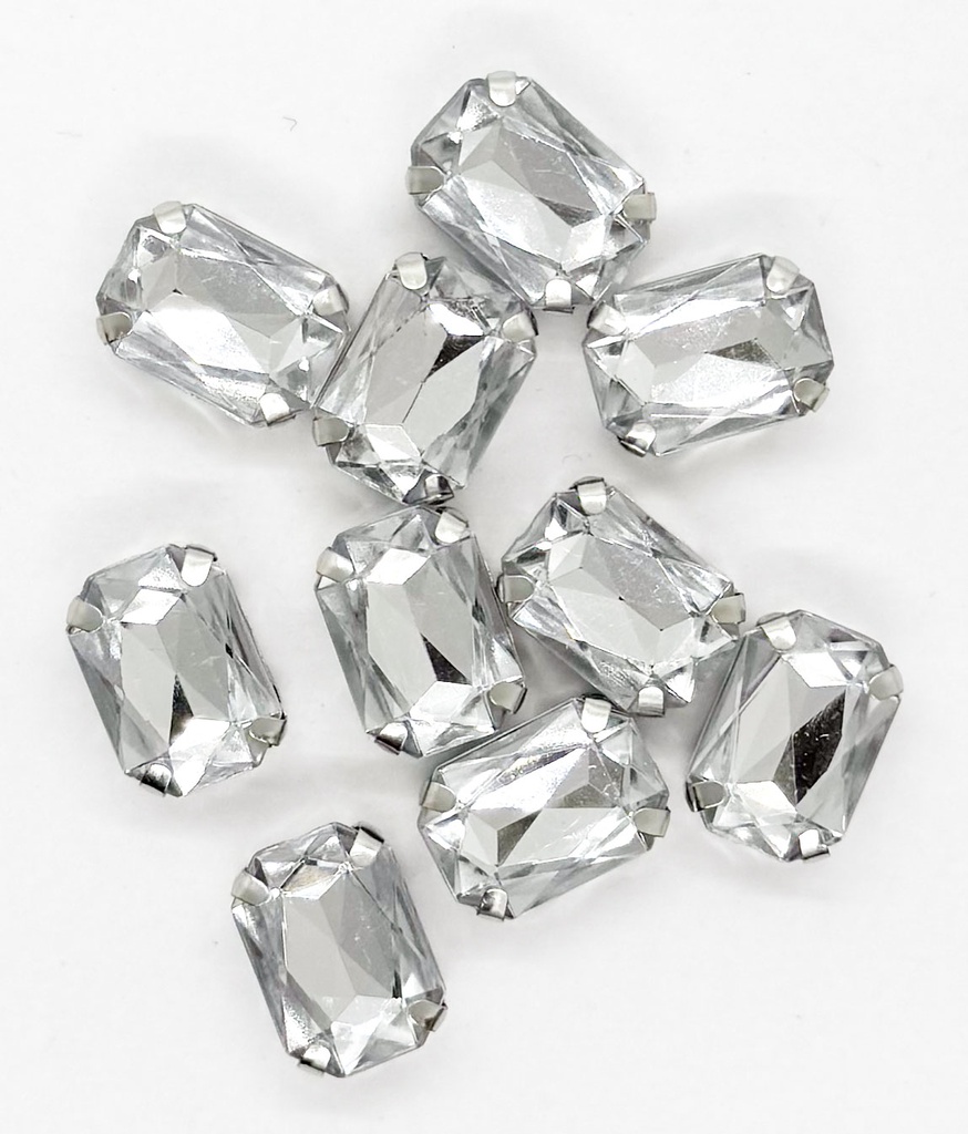 Gema engarzada plata rectangular 10x14 mm x 10un.