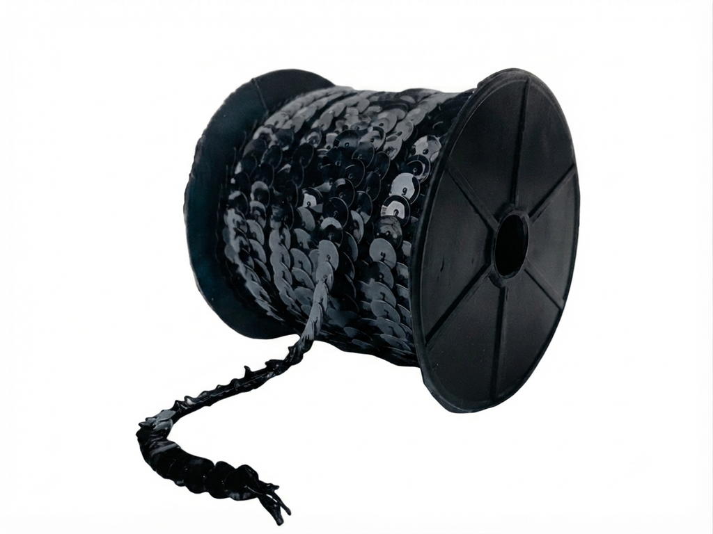Hilo de lentejuela metal cube 8mm negra x 1mt.