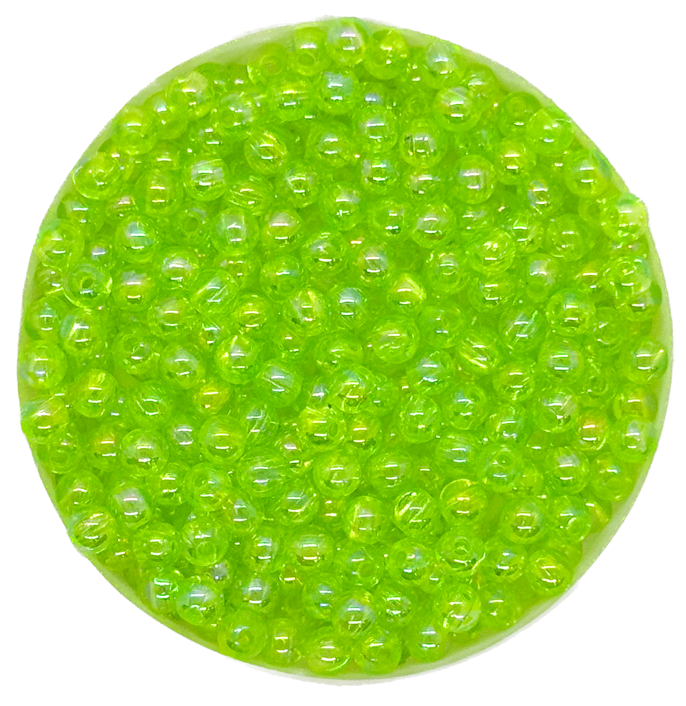 Perla plástica tornasol 4 mm #35 verde flúor x 10gr.