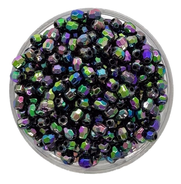 Perla transparente AB hex. negra 4mm x 10gr.