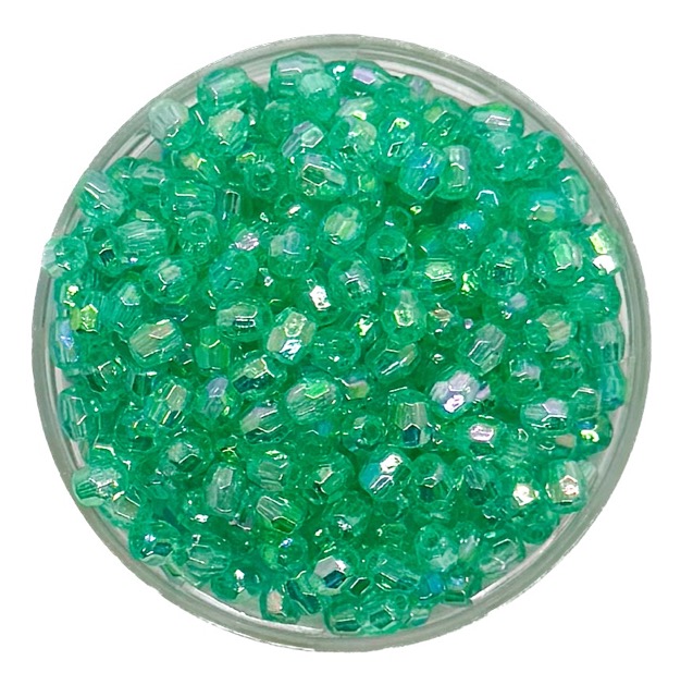 Perla transparente AB hex. verde agua 4mm x 10gr.