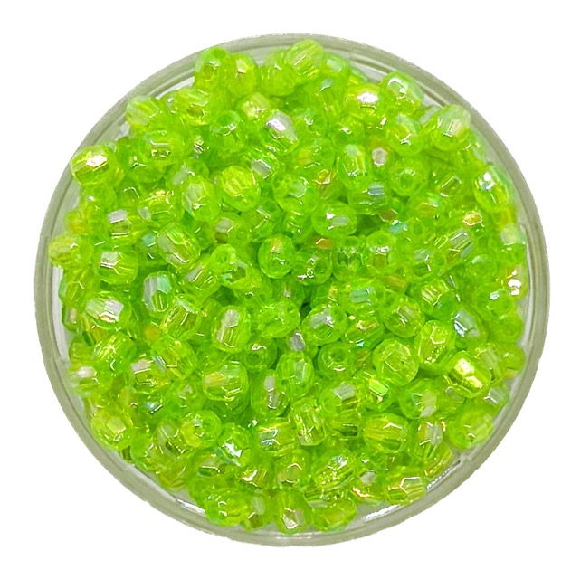 Perla transparente AB hex. verde mza 4mm x 10gr.