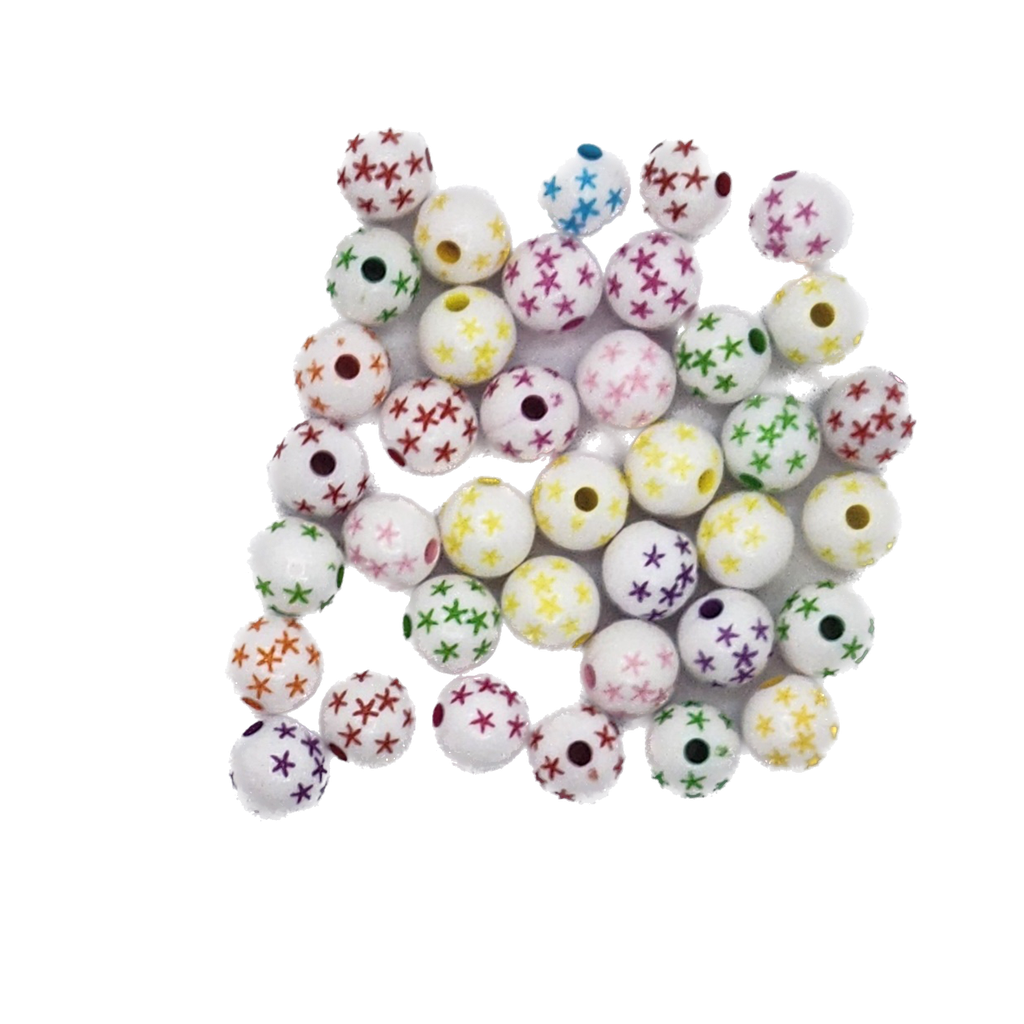Plástico bolita blanca c/estrellas color 8mm x 15gr.