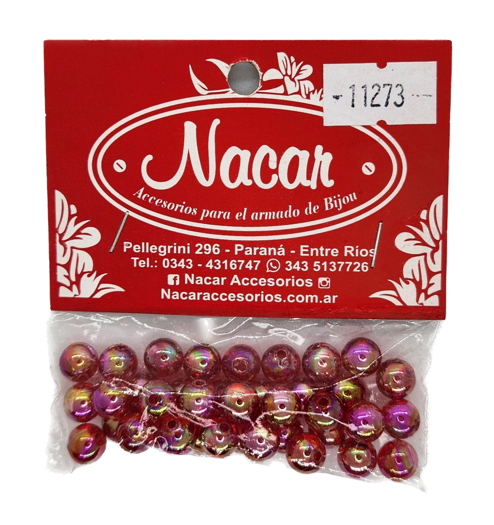 Perla plástica tornasol 8mm #6 rojo