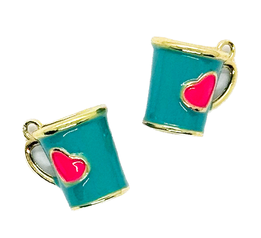 Dije metal gold taza corazón aqua x 1 un.