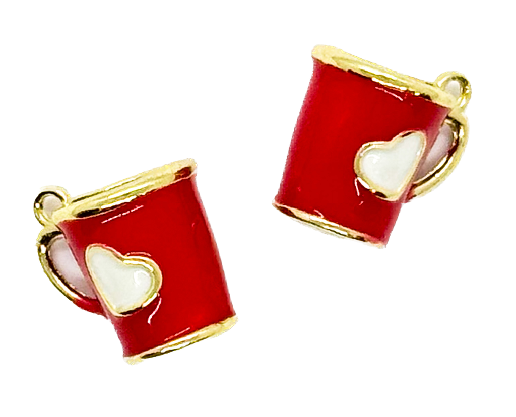 Dije metal gold taza corazón roja x 1 un.