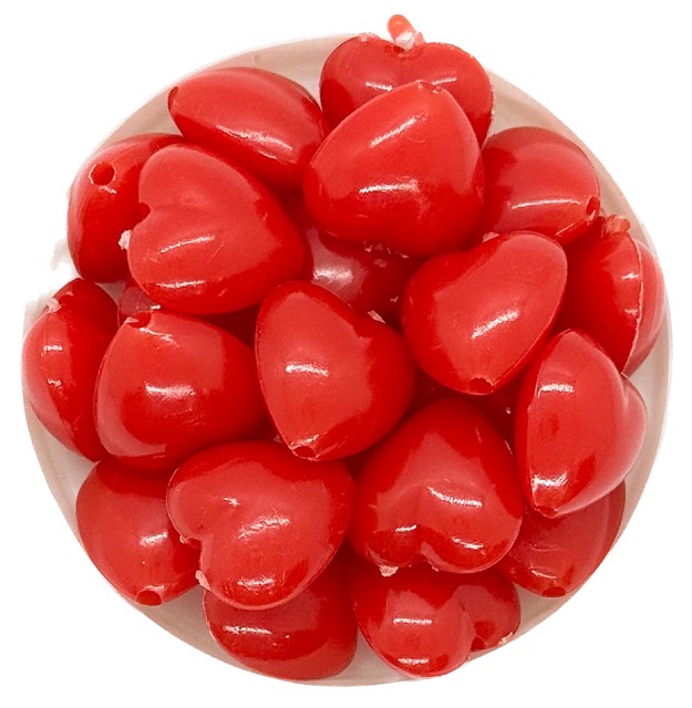 Plástico corazón pasante rojo 15mm x 10g
