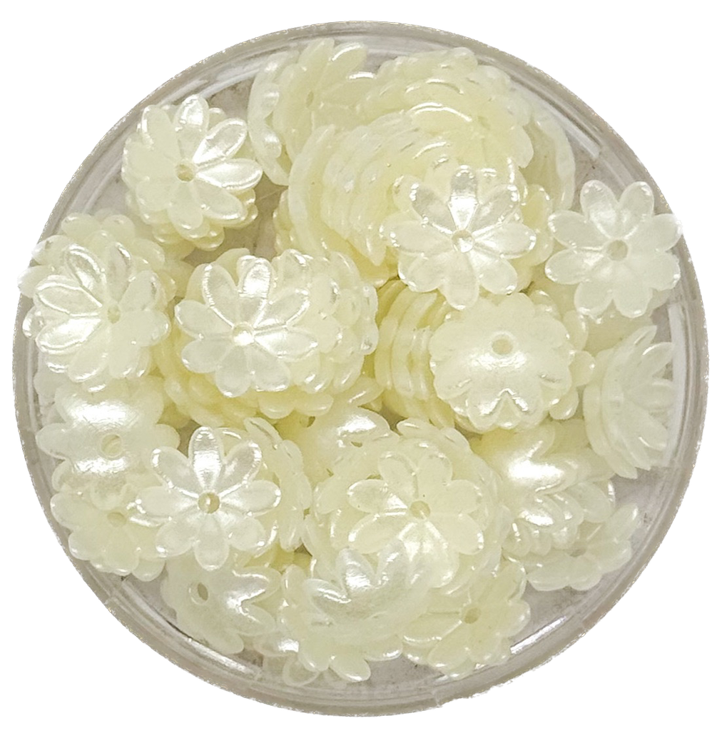 Perla de río plástica flor calota 10mm #02 x 10gr.