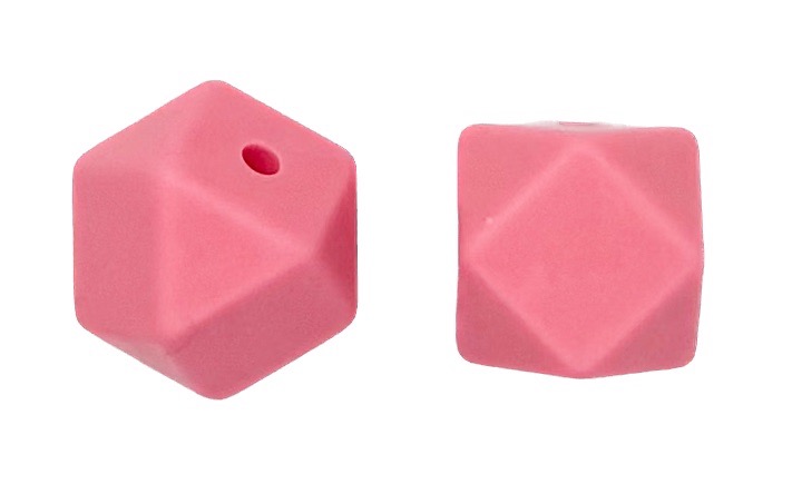 Cuenta octogonal silicona 15x15mm rosa dior x 2 un.