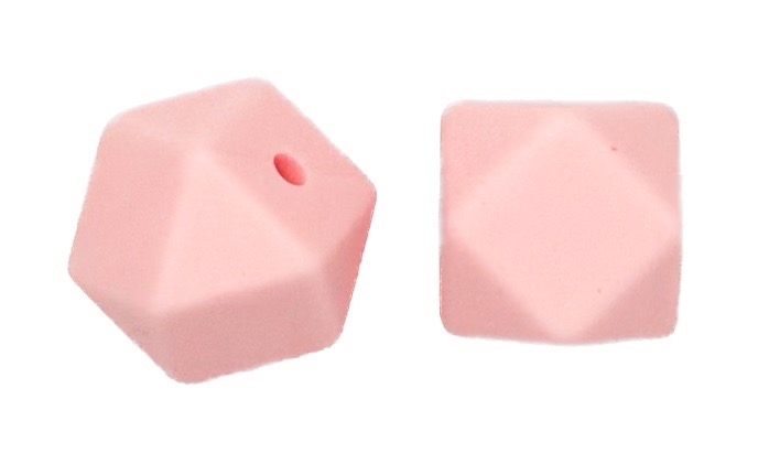 Cuenta octogonal silicona 15x15mm rosa x 2 un.