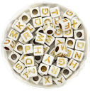 Plástico letras cubo 7x7mm blanca c/dorado x 10grs.