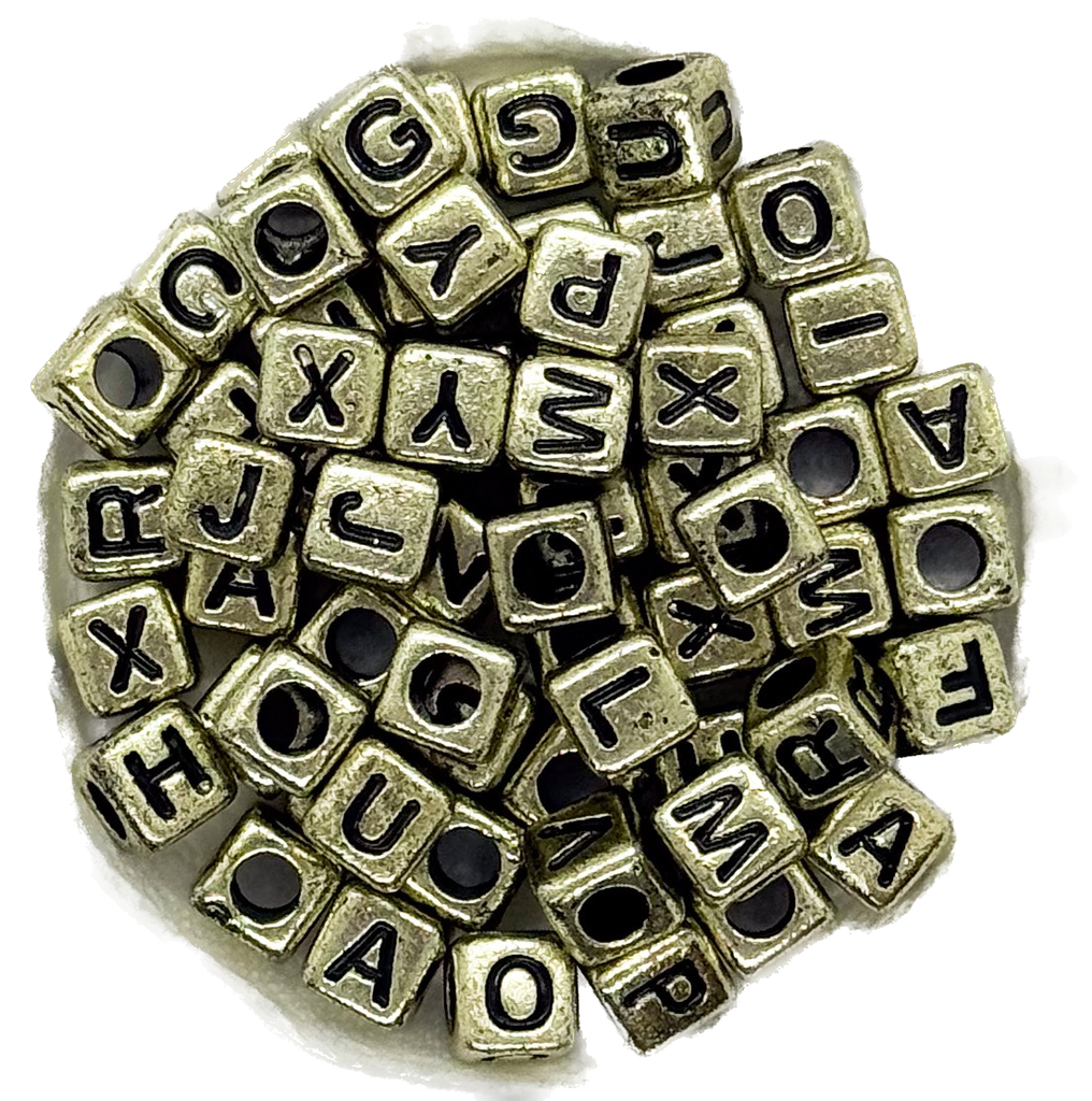 Plástico letras cubo 7x7mm dorado c/negro x 10grs.