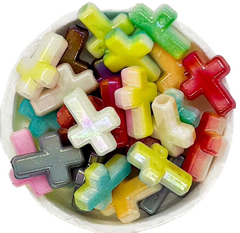 Plástico nacarado cruz pasante multicolor x 10gr