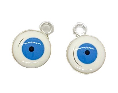 Dije ojo turco esmaltado blanco 10mm x 2 un.