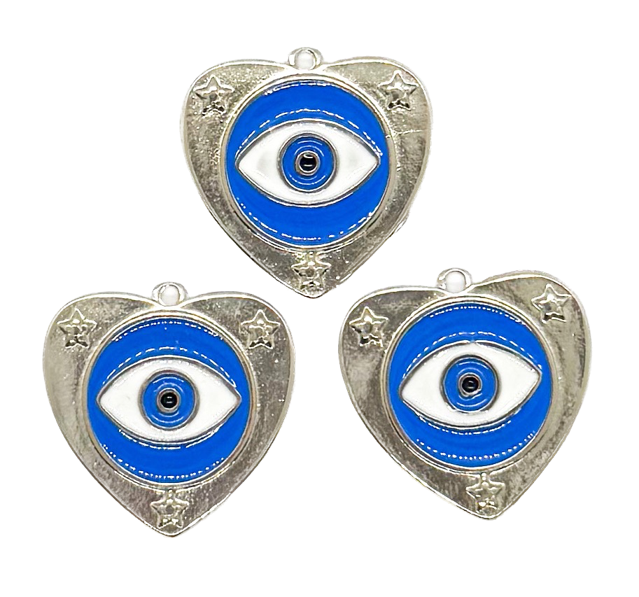Dije esmaltado niquel corazón ojo turco azúl #1  x 1un. 