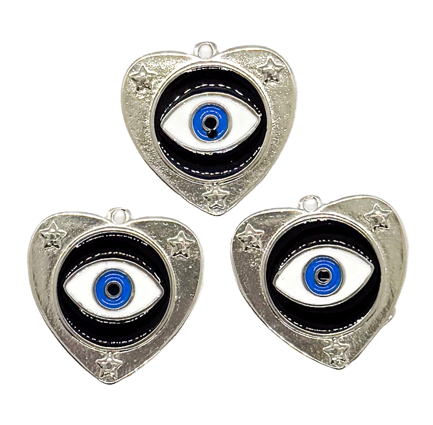 Dije esmaltado niquel corazón ojo turco negro #1  x 1un.  