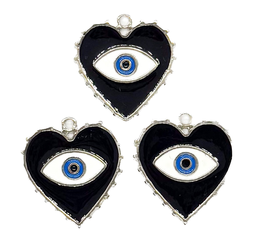 Dije esmaltado niquel corazón ojo turco negro #2 x 1un.  