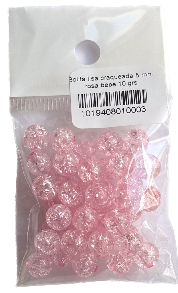 Bolita lisa craquelada 8 mm rosa bebe 10 grs 
