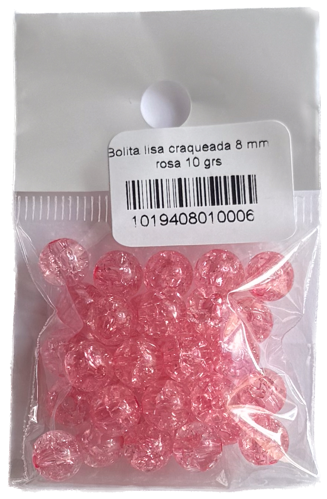 Bolita lisa craquelada 8 mm rosa 10 grs  