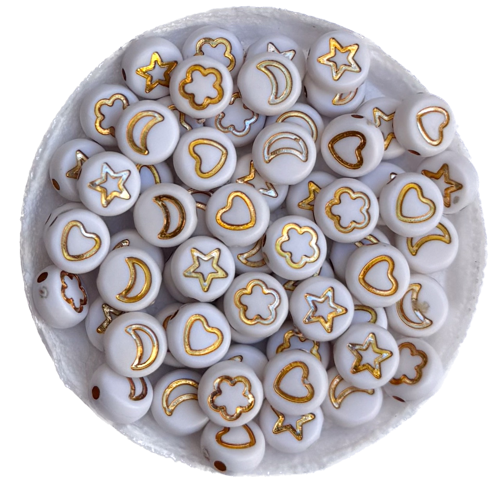 Plástico figuras surtidas plano 7mm blanco c/dorado x 10g