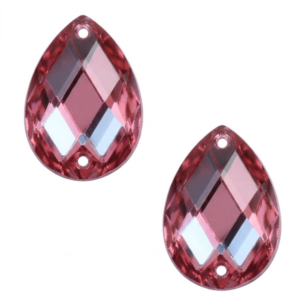 Gema acrílica gota 10x14mm rosa x 100 un.   