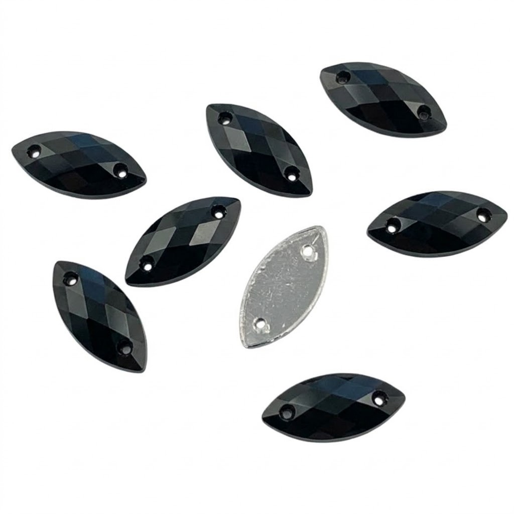 Gema acrílica navette 7x15mm negra x 25 un. 
