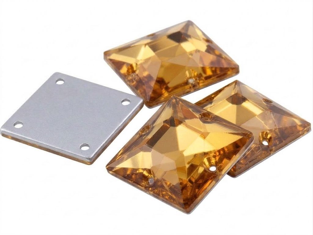 Gema acrílica cuadrada 25x25mm dorado x 10 un.   