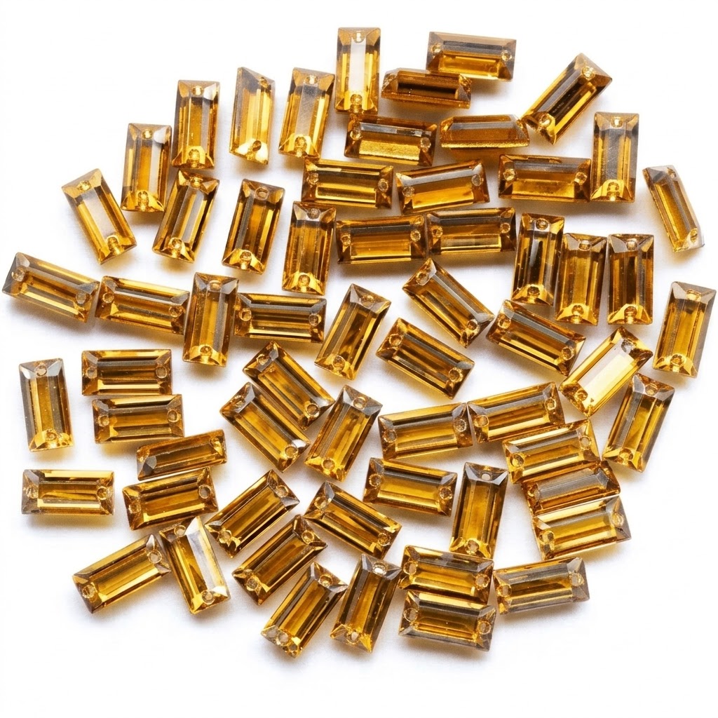 Gema acrílica rectangular 7x21mm dorado x 50 un.     