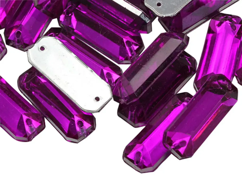 Gema acrílica rectangular 7x19mm fucsia x 50 un.    