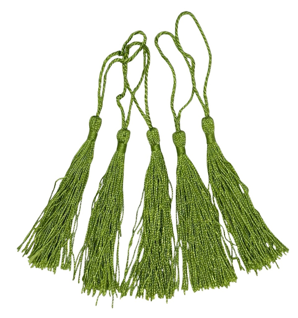 Fleco borla de seda verde manzana x 5un  