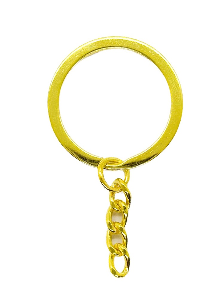 Argolla de llavero plana c/cadena 30mm dorada x 5un