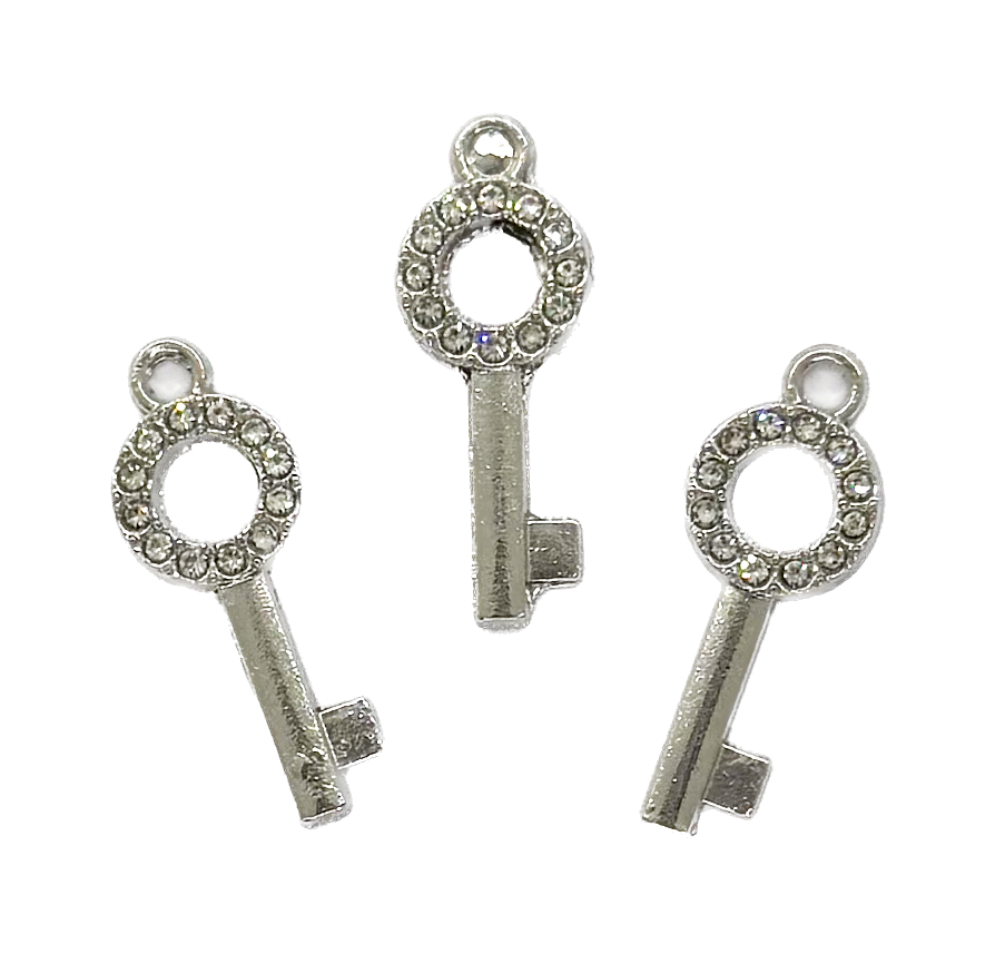 Dije fundición llave c/strass x 1 un.  (1)