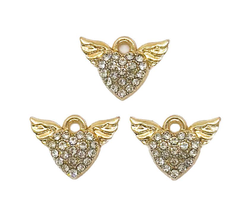 Dije fundición corazón alas c/strass x 1 un. (2)
