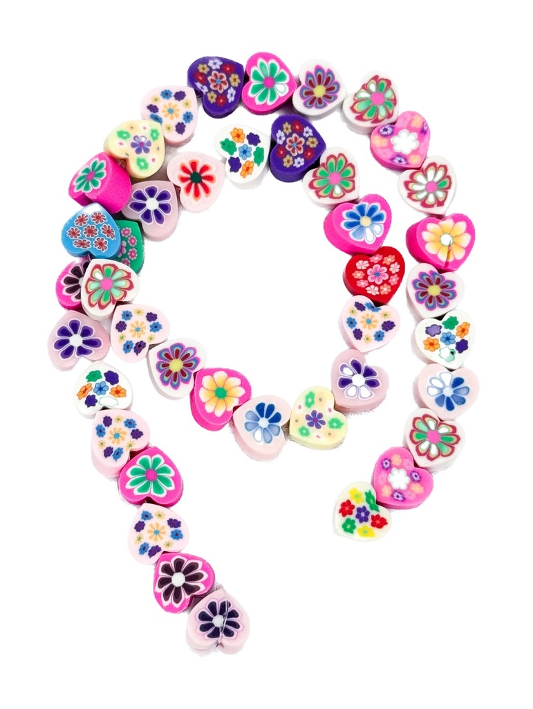 Tira de fimo corazones c/flores x 40un 