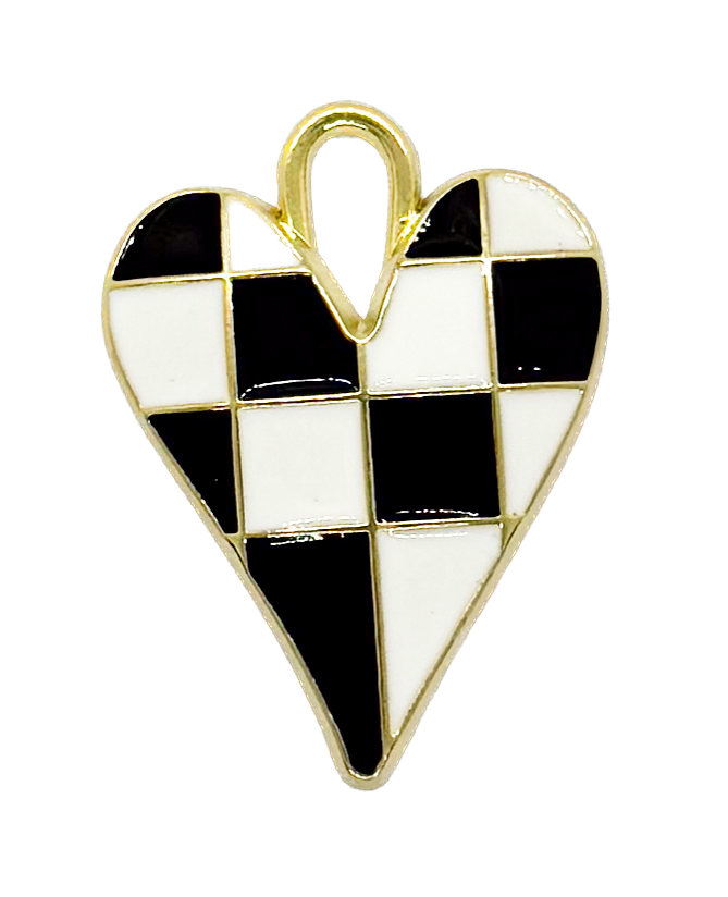 Dije esmaltado corazón cuadrillé b/n x 1un 