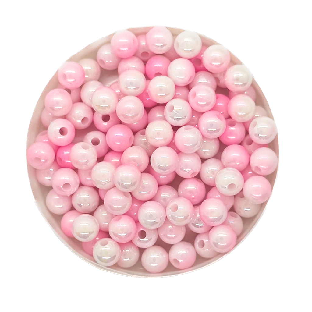 Perla plástica marmolada 6mm rosa x 10g